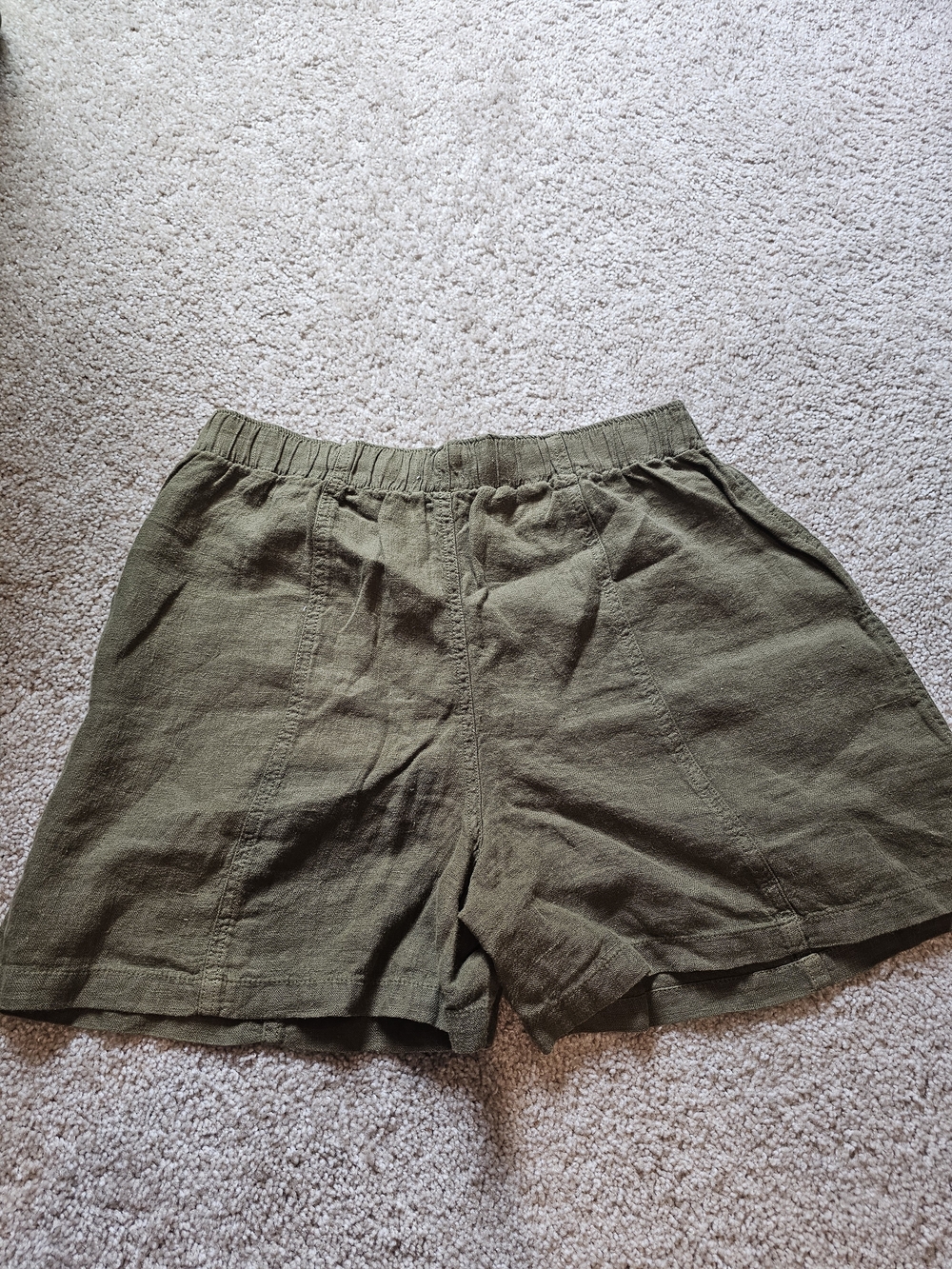 Faherty Olive Green High-Waist Linen Shorts - Picture 3 of 4